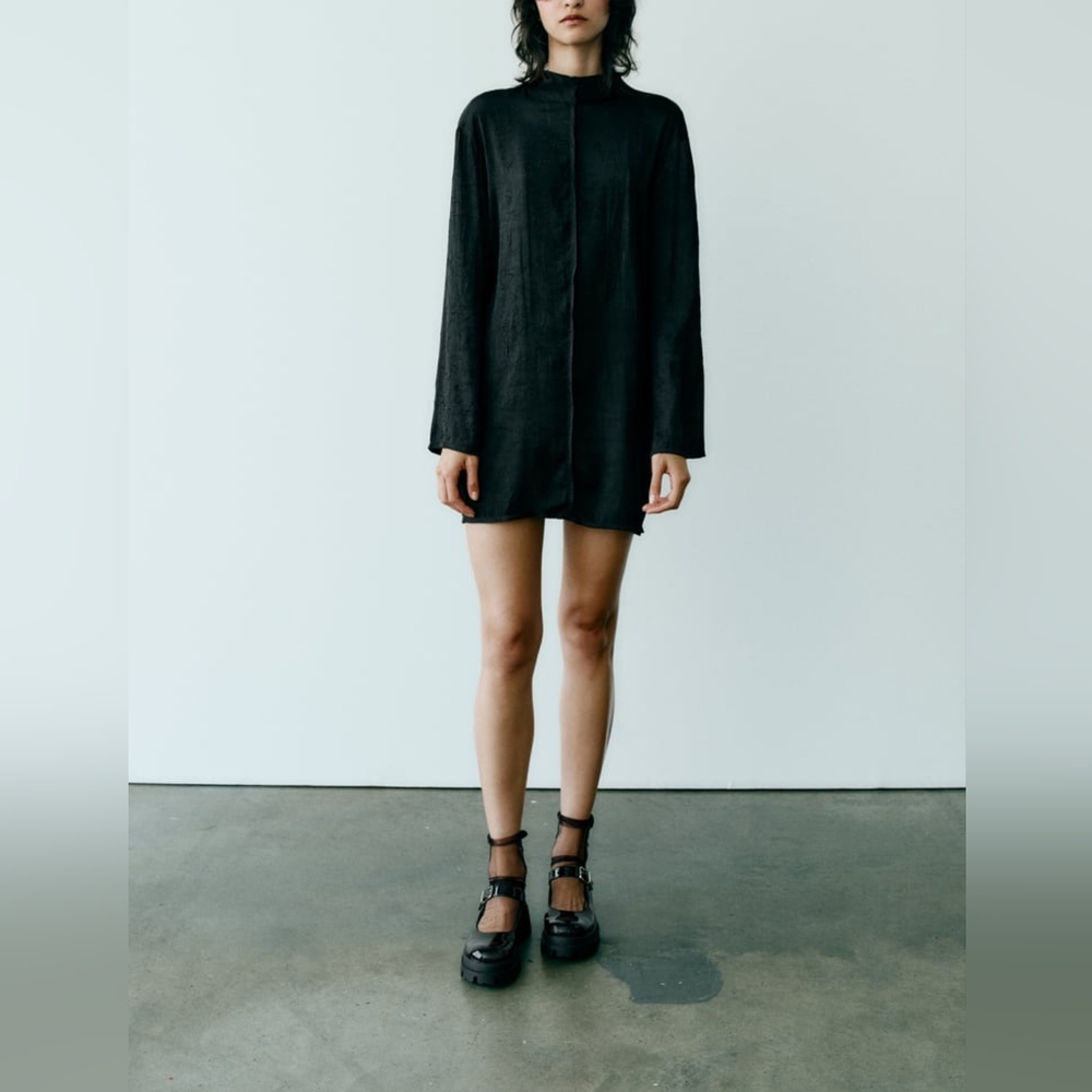 ZARA WRINKLED SATIN EFFECT MINI DRESS